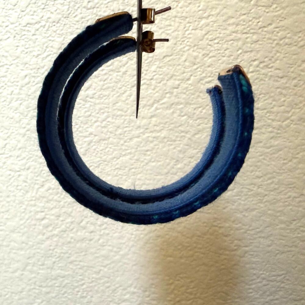 Mercedes Salazar Candongas Tejidas Blue Yarn Woven Hoop Earrings 2.25" - Picture 4 of 8